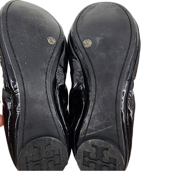 Tory Burch Eddie Black Patent Naplak Ballet Flat Cushion Leather Shoes Size 5.5 - Picture 5 of 7